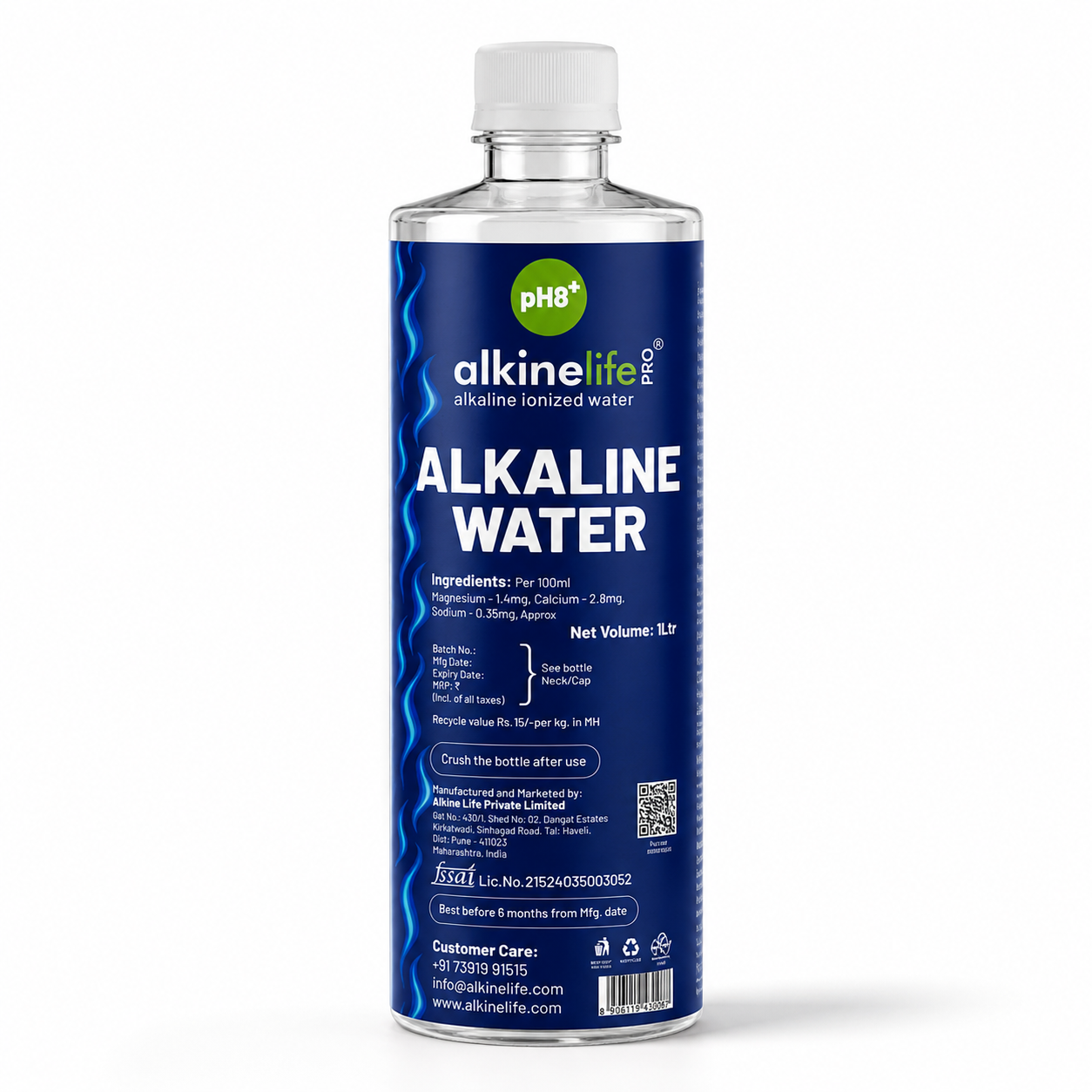 Alkaline ionized water 1000 ML Regular (pH 8+) Bottle (Box of 12)