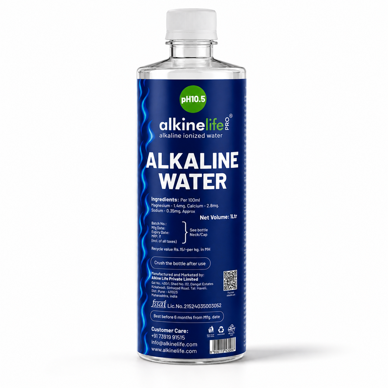 Alkaline ionized water 1000 ML Premium (pH 10.5) Bottle (Box of 12)